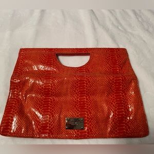 Nine West Orange Snakeskin Clutch